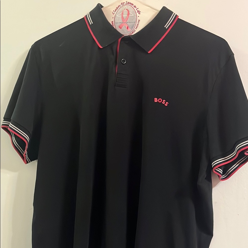 Boss Black Polo with Red Trim and Logo